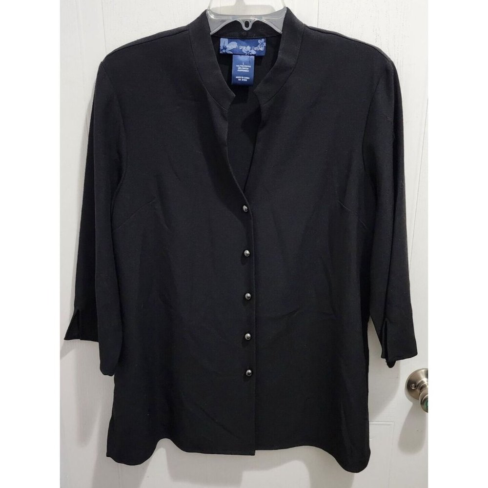 Susan Graver Style Women's 3/4 Sleeve Button Up Tunic Top Black Size Large